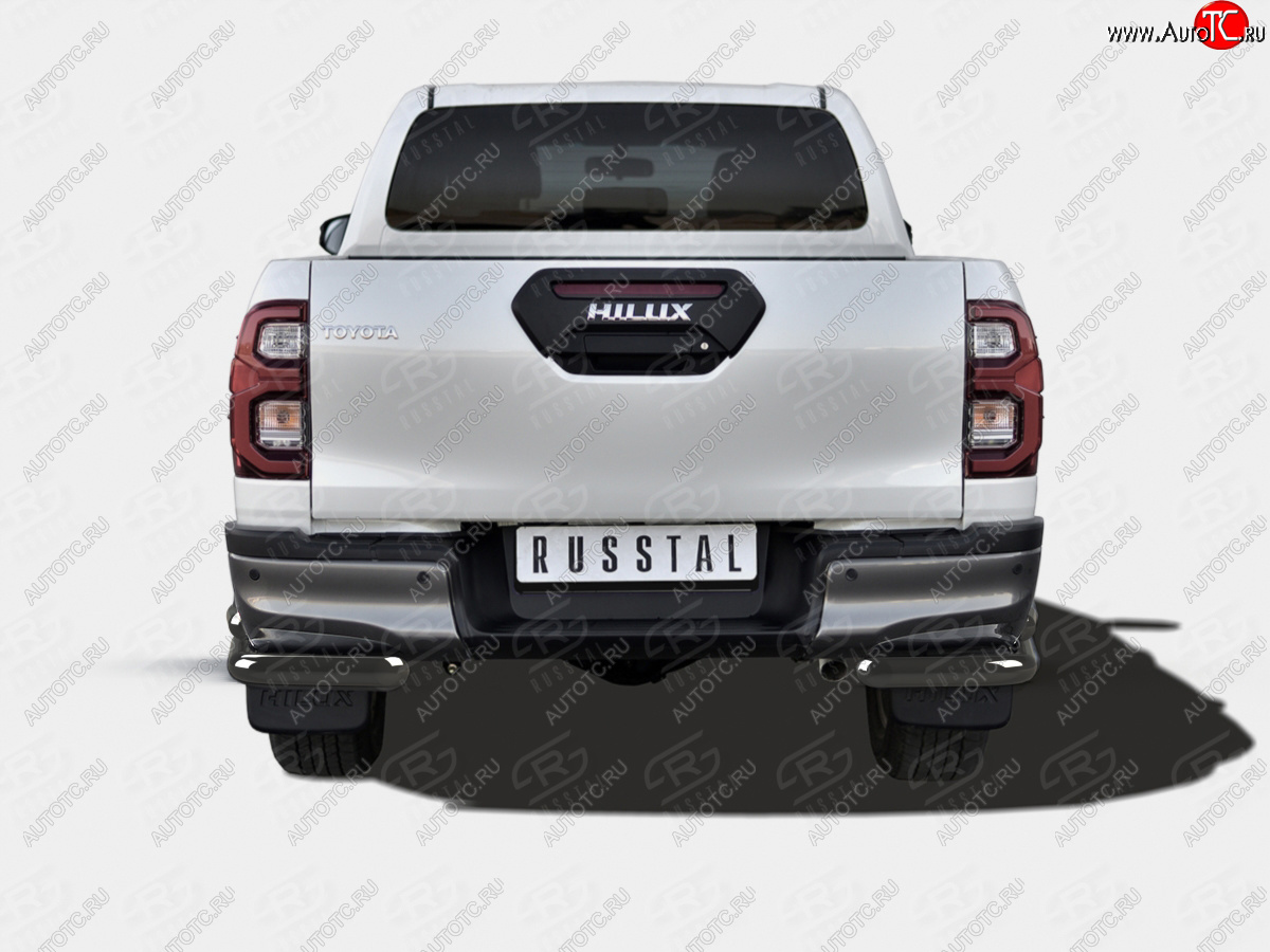 14 299 р. Защита заднего бампера (Ø63 мм, уголки) SLITKOFF  Toyota Hilux  AN120 (2020-2025) 2-ой рестайлинг (нержавейка с полимерным покрытием, черный)  с доставкой в г. Керчь