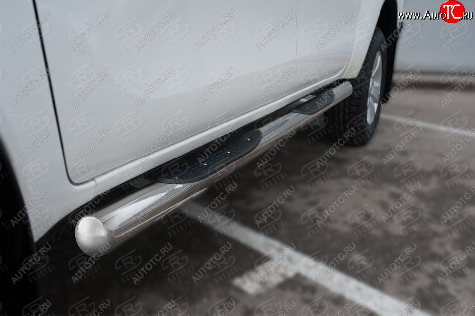 24 549 р. Защита порогов (Ø76 мм, с накладками) SLITKOFF  Toyota Hilux  AN120 (2020-2025) 2-ой рестайлинг (торцы круглые 90°, полированная нержавейка)  с доставкой в г. Керчь