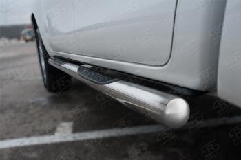Защита порогов (Ø76 мм с накладками, BLACK ONYX) SLITKOFF Toyota Hilux  AN120 (2020-2025) 2-ой рестайлинг (срез на торцах круглый 90°, полированная нержавейка)