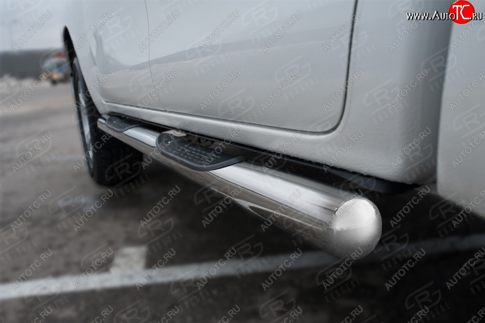 24 549 р. Защита порогов (Ø76 мм с накладками, BLACK ONYX) SLITKOFF  Toyota Hilux  AN120 (2020-2025) 2-ой рестайлинг (срез на торцах круглый 90°, полированная нержавейка)  с доставкой в г. Керчь