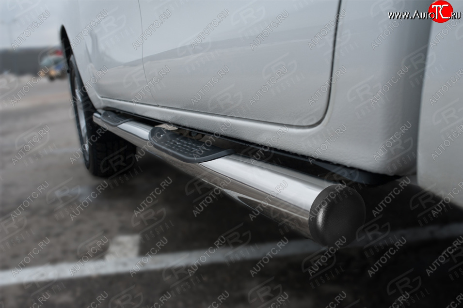 22 599 р. Защита порогов (Ø76 мм с накладкой, BLACK ONYX) SLITKOFF  Toyota Hilux  AN120 (2020-2025) 2-ой рестайлинг (с пластиковыми заглушками на торцах, полированная нержавейка)  с доставкой в г. Керчь