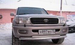 Защита переднего бампера (2 трубыØ76 и 42 мм, нержавейка) SLITKOFF Toyota Land Cruiser  100 (1998-2007) дорестайлинг, 1-ый рестайлинг, 2-ой рестайлинг
