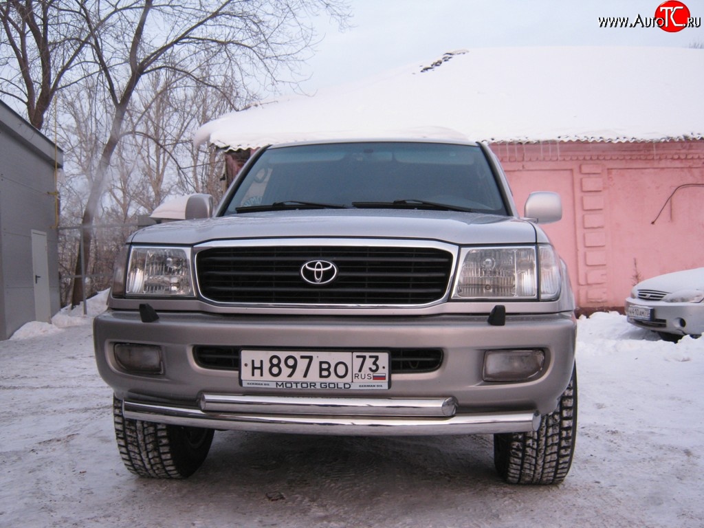 24 649 р. Защита переднего бампера (2 трубыØ76 и 63 мм, нержавейка) SLITKOFF  Toyota Land Cruiser  100 (1998-2007) дорестайлинг, 1-ый рестайлинг, 2-ой рестайлинг  с доставкой в г. Керчь