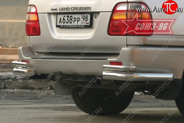 22 454 р. Защита заднего бампера из боковых уголков Souz-96( d76) Toyota Land Cruiser 100 дорестайлинг (1998-2002)  с доставкой в г. Керчь