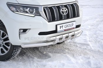 37 699 р. Защита переднего бампера двойная с пластинами из труб d63/63 мм Petroil Tuning Toyota Land Cruiser Prado J150 2-ой рестайлинг (2017-2020) (Нержавеющая полированная сталь)  с доставкой в г. Керчь. Увеличить фотографию 2