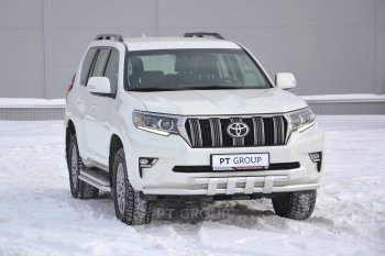 37 699 р. Защита переднего бампера двойная с пластинами из труб d63/63 мм Petroil Tuning Toyota Land Cruiser Prado J150 2-ой рестайлинг (2017-2020) (Нержавеющая полированная сталь)  с доставкой в г. Керчь. Увеличить фотографию 3