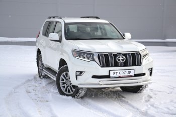 Защита переднего бампера двойная из труб d63/63 мм Petroil Tuning Toyota Land Cruiser Prado  J150 (2017-2020) 2-ой рестайлинг (Нержавеющая полированная сталь)