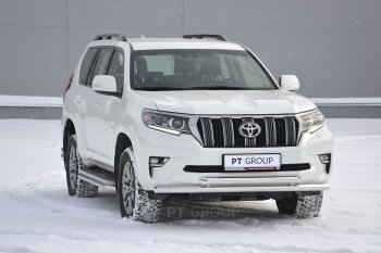 31 589 р. Защита переднего бампера двойная из труб d63/63 мм Petroil Tuning Toyota Land Cruiser Prado J150 2-ой рестайлинг (2017-2020) (Нержавеющая полированная сталь)  с доставкой в г. Керчь. Увеличить фотографию 2