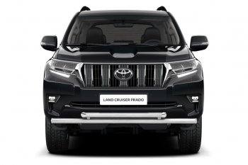 31 589 р. Защита переднего бампера двойная из труб d63/63 мм Petroil Tuning Toyota Land Cruiser Prado J150 2-ой рестайлинг (2017-2020) (Нержавеющая полированная сталь)  с доставкой в г. Керчь. Увеличить фотографию 4