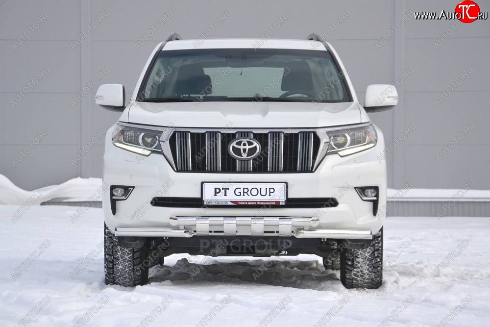 35 299 р. Защита переднего бампера на Petroil Tuning (диаметр 63 и 63) Toyota Land Cruiser Prado J150 2-ой рестайлинг (2017-2020) (Нержавеющая полированная сталь)  с доставкой в г. Керчь