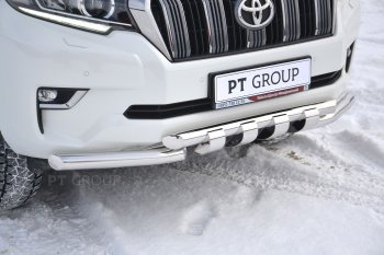 35 299 р. Защита переднего бампера на Petroil Tuning (диаметр 63 и 63) Toyota Land Cruiser Prado J150 2-ой рестайлинг (2017-2020) (Нержавеющая полированная сталь)  с доставкой в г. Керчь. Увеличить фотографию 2