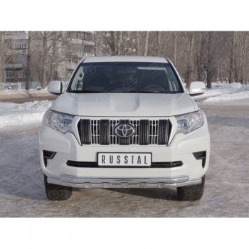 Защита переднего бампера (Ø63 мм с зубьями, нержавейка) SLITKOFF Toyota Land Cruiser Prado  J150 (2017-2020) 2-ой рестайлинг