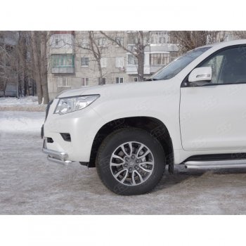 23 899 р. Защита переднего бампера (Ø63 мм с углами, нержавейка) SLITKOFF Toyota Land Cruiser Prado J150 2-ой рестайлинг (2017-2020)  с доставкой в г. Керчь. Увеличить фотографию 2