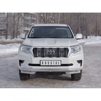23 899 р. Защита переднего бампера (Ø63 мм с углами, нержавейка) SLITKOFF Toyota Land Cruiser Prado J150 2-ой рестайлинг (2017-2020)  с доставкой в г. Керчь. Увеличить фотографию 3