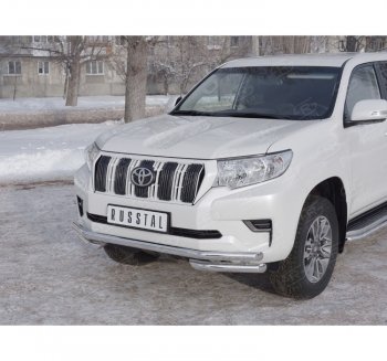 Защита переднего бампера (Ø63 мм с углами, нержавейка) SLITKOFF Toyota Land Cruiser Prado  J150 (2017-2020) 2-ой рестайлинг