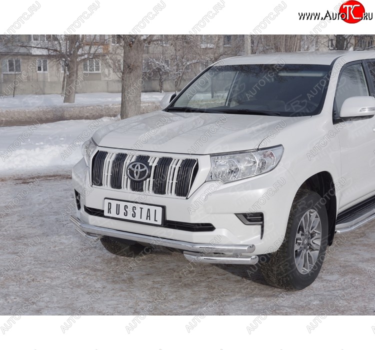 23 899 р. Защита переднего бампера (Ø63 мм с углами, нержавейка) SLITKOFF Toyota Land Cruiser Prado J150 2-ой рестайлинг (2017-2020)  с доставкой в г. Керчь