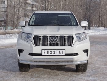 18 649 р. Защита переднего бампера (2 трубыØ76 и 75х42 мм, нержавейка) Russtal Toyota Land Cruiser Prado J150 2-ой рестайлинг (2017-2020)  с доставкой в г. Керчь. Увеличить фотографию 3