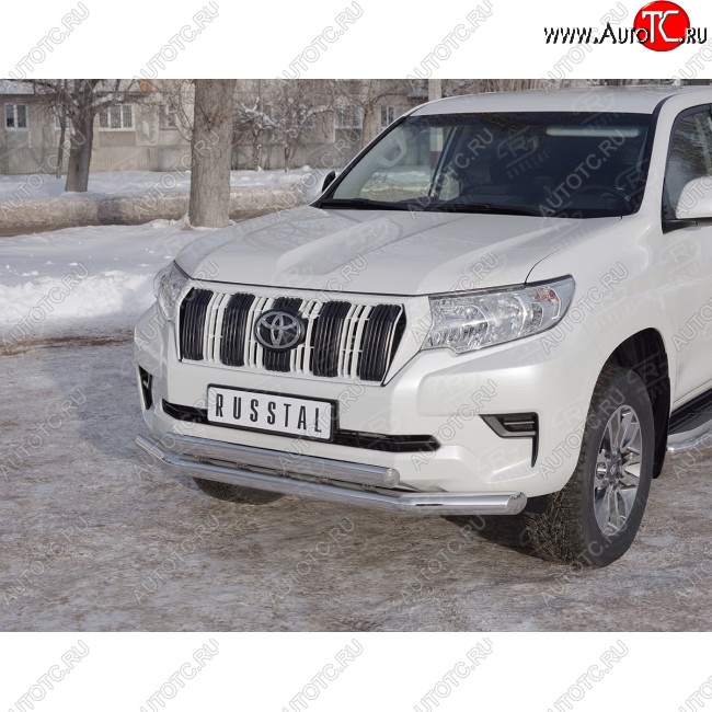 18 649 р. Защита переднего бампера (2 трубыØ76 и 75х42 мм, нержавейка) Russtal Toyota Land Cruiser Prado J150 2-ой рестайлинг (2017-2020)  с доставкой в г. Керчь