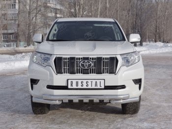 29 549 р. Защита переднего бампера (2 трубы Ø76 мм с зубами, нержавейка) SLITKOFF Toyota Land Cruiser Prado J150 2-ой рестайлинг (2017-2020)  с доставкой в г. Керчь. Увеличить фотографию 2