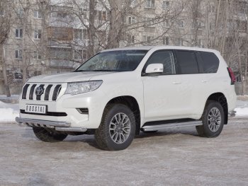 29 549 р. Защита переднего бампера (2 трубы Ø76 мм с зубами, нержавейка) SLITKOFF Toyota Land Cruiser Prado J150 2-ой рестайлинг (2017-2020)  с доставкой в г. Керчь. Увеличить фотографию 3