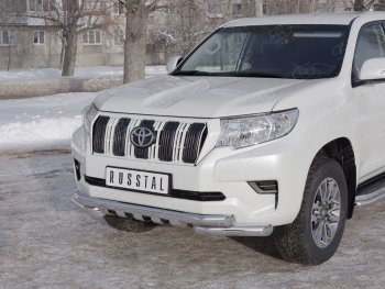 Защита переднего бампера (2 трубы Ø76 мм с зубами, нержавейка) SLITKOFF Toyota Land Cruiser Prado  J150 (2017-2020) 2-ой рестайлинг