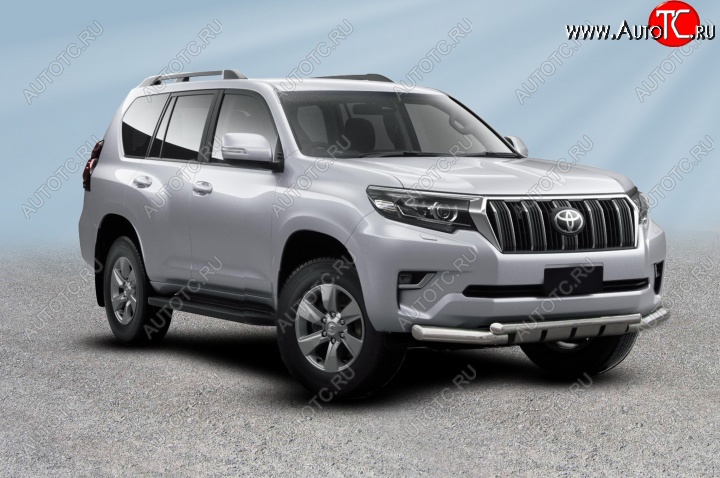 24 649 р. Защита переднего бампера d76/d57 двойная с профильной ЗК  Toyota Land Cruiser Prado  J150 (2017-2020) 2-ой рестайлинг (Цвет: нержавеющая полированная сталь)  с доставкой в г. Керчь