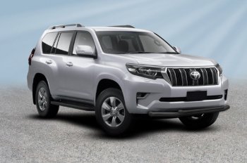 Защита переднего бампера Slitkoff (Ø 76+Ø 57 мм, двойная). Toyota Land Cruiser Prado  J150 (2017-2020) 2-ой рестайлинг (Сталь с полимерным покрытием. Цвет: черный)