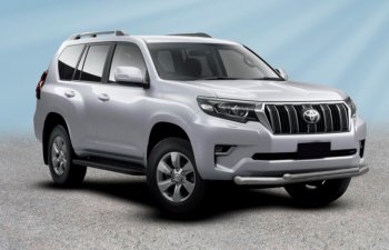 Защита переднего бампера Slitkoff (Ø 76+Ø 57, двойная). Toyota Land Cruiser Prado  J150 (2017-2020) 2-ой рестайлинг (Сталь с полимерным покрытием. Цвет: серебристый)