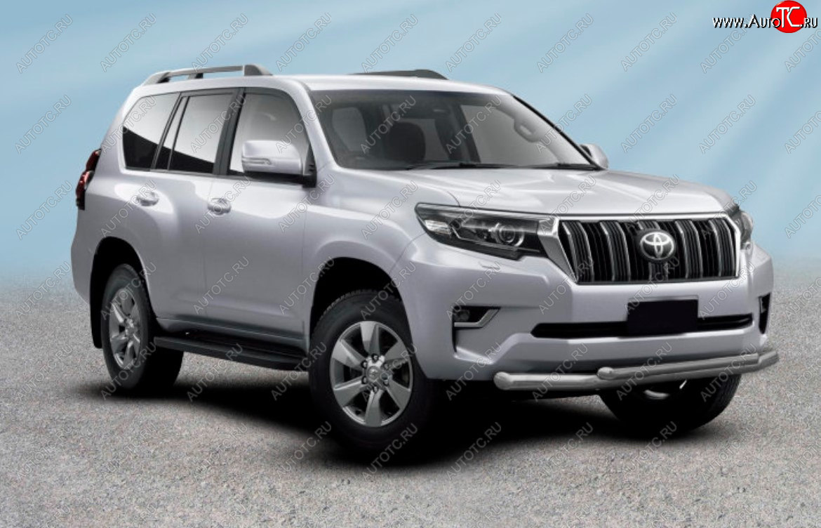 13 499 р. Защита переднего бампера Slitkoff (Ø 76+Ø 57, двойная).  Toyota Land Cruiser Prado  J150 (2017-2020) 2-ой рестайлинг (Сталь с полимерным покрытием. Цвет: серебристый)  с доставкой в г. Керчь