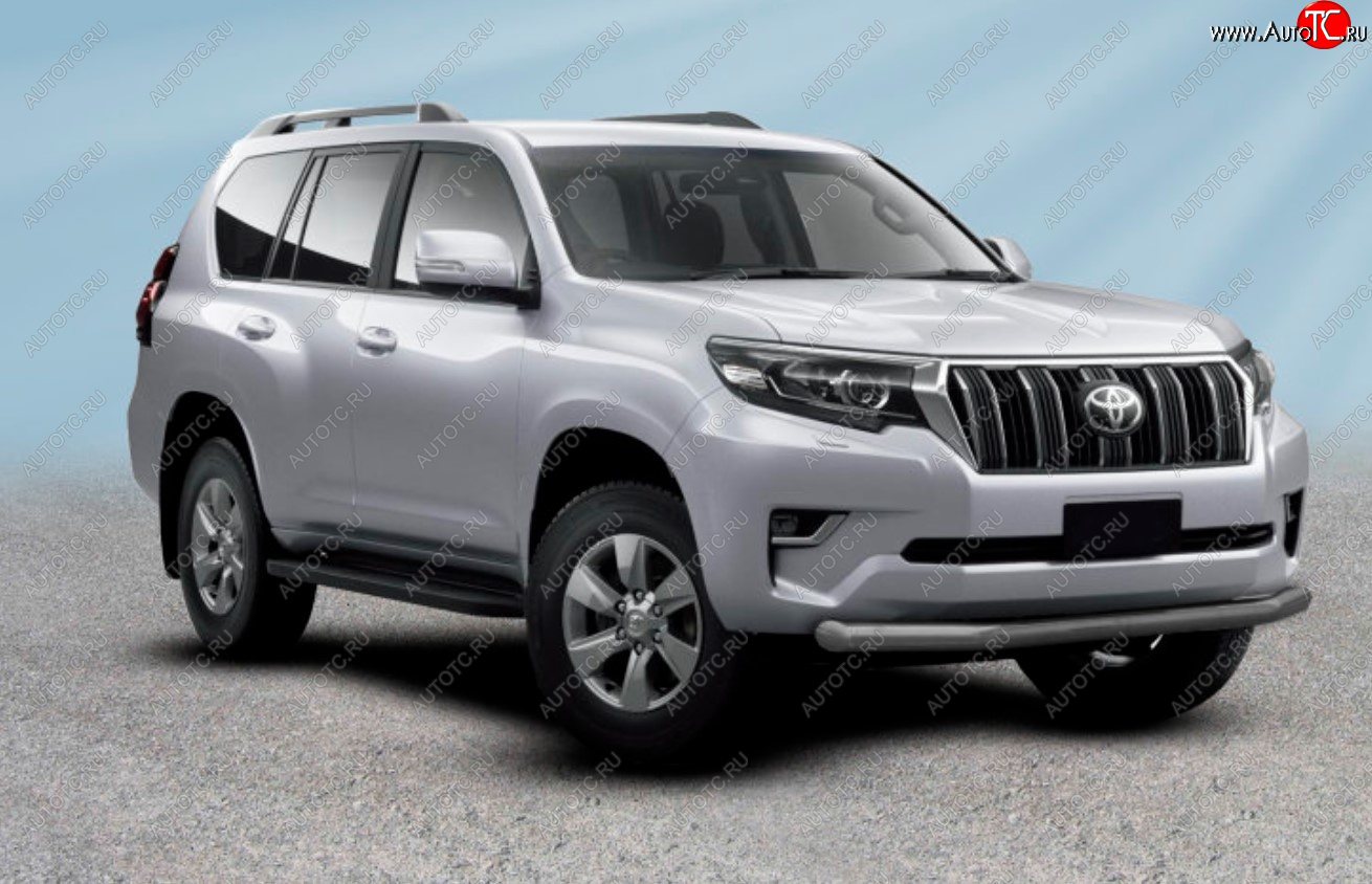 11 299 р. Защита переднего бампера Slitkoff (Ø 76 мм).  Toyota Land Cruiser Prado  J150 (2017-2020) 2-ой рестайлинг (Сталь с полимерным покрытием. Цвет: серебристый)  с доставкой в г. Керчь