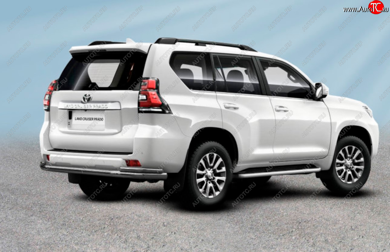 13 499 р. Защита заднего бампера Slitkoff (Ø 76+Ø 42, двойная)  Toyota Land Cruiser Prado  J150 (2017-2020) 2-ой рестайлинг (Сталь с полимерным покрытием. Цвет: серебристый)  с доставкой в г. Керчь