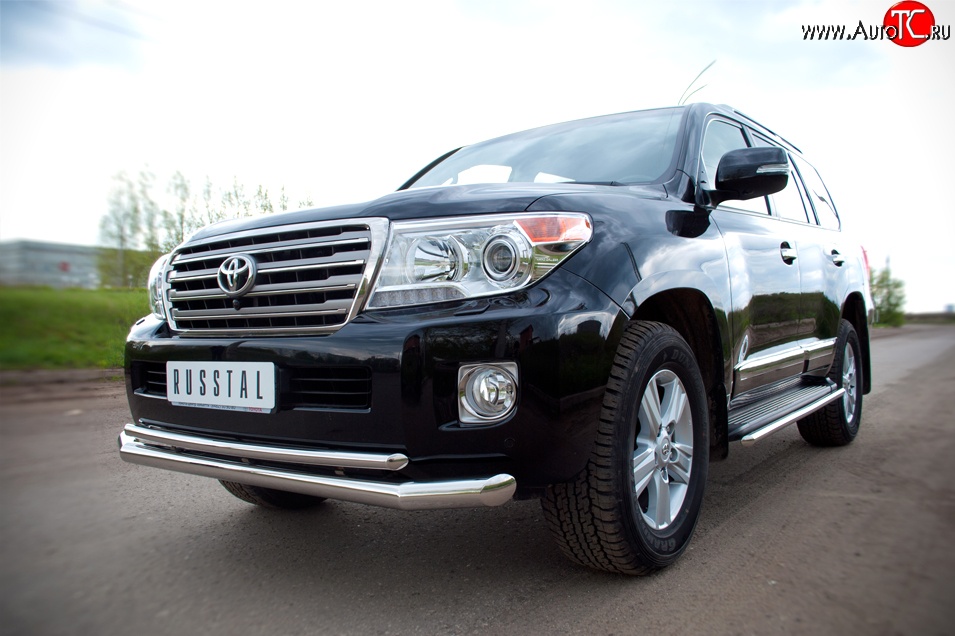 23 999 р. Защита переднего бампера (2 трубыØ76 и 42 мм, нержавейка) SLITKOFF  Toyota Land Cruiser  200 (2012-2015) 1-ый рестайлинг  с доставкой в г. Керчь
