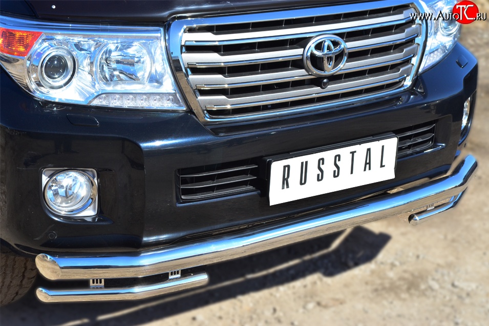 23 799 р. Защита переднего бампера (2 трубы Ø76 и 42 мм, нержавейка) SLITKOFF  Toyota Land Cruiser  200 (2012-2015) 1-ый рестайлинг  с доставкой в г. Керчь