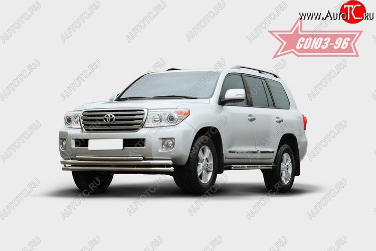 1 169 р. Защита переднего бампера тройная Souz-96 (d60/60/42). Toyota Land Cruiser 200 1-ый рестайлинг (2012-2015)  с доставкой в г. Керчь