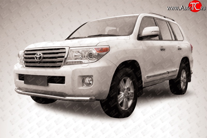 14 099 р. Одинарная защита переднего бампера из трубы диаметром 76 мм Slitkoff Toyota Land Cruiser 200 1-ый рестайлинг (2012-2015) (Цвет: нержавеющая полированная сталь)  с доставкой в г. Керчь