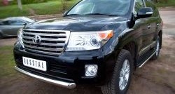 Одинарная укороченная защита переднего бампера диаметром 76 мм SLITKOFF Toyota Land Cruiser  200 (2012-2015) 1-ый рестайлинг