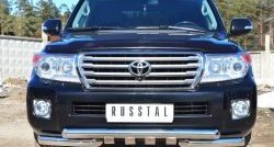 Защита переднего бампера (2 трубы Ø76 мм с зубами, нержавейка) SLITKOFF Toyota Land Cruiser  200 (2012-2015) 1-ый рестайлинг
