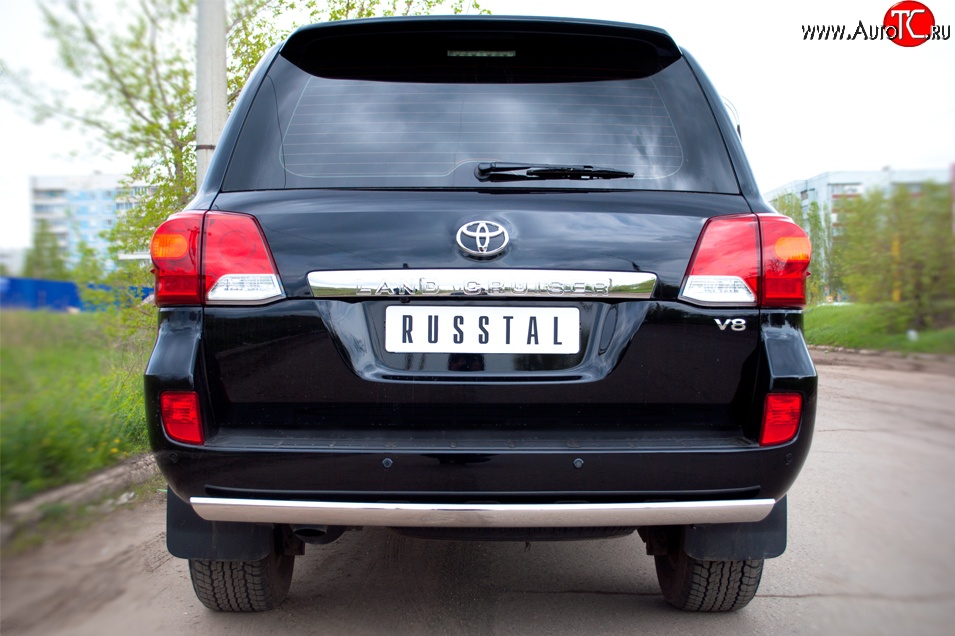 6 899 р. Защита заднего бампера (Ø75x42 мм, нержавейка) Russtal Toyota Land Cruiser 200 1-ый рестайлинг (2012-2015)  с доставкой в г. Керчь