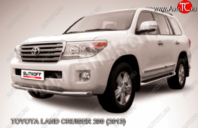 14 099 р. Защита переднего бампера Slitkoff (Ø76 мм) Toyota Land Cruiser 200 1-ый рестайлинг (2012-2015) (Нержавейка полированная)  с доставкой в г. Керчь