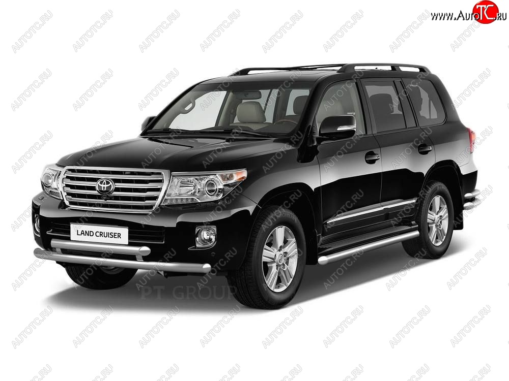 20 949 р. Защита порогов из трубы Ø51 Petroil Tuning Toyota Land Cruiser 200 2-ой рестайлинг (2015-2021) (Нержавеющая полированная сталь)  с доставкой в г. Керчь