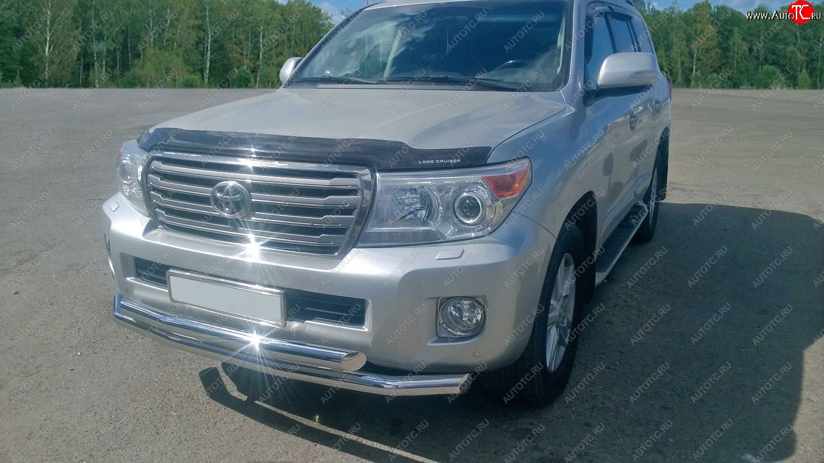 28 649 р. Защита переднего бампера двойная из труб d63/63 мм Petroil Tuning  Toyota Land Cruiser  200 (2015-2021) 2-ой рестайлинг (Нержавеющая полированная сталь)  с доставкой в г. Керчь