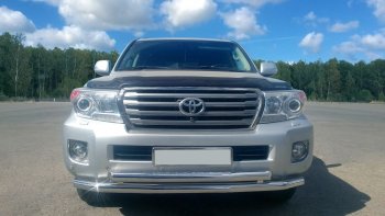 28 649 р. Защита переднего бампера двойная из труб d63/63 мм Petroil Tuning  Toyota Land Cruiser  200 (2015-2021) 2-ой рестайлинг (Нержавеющая полированная сталь)  с доставкой в г. Керчь. Увеличить фотографию 2