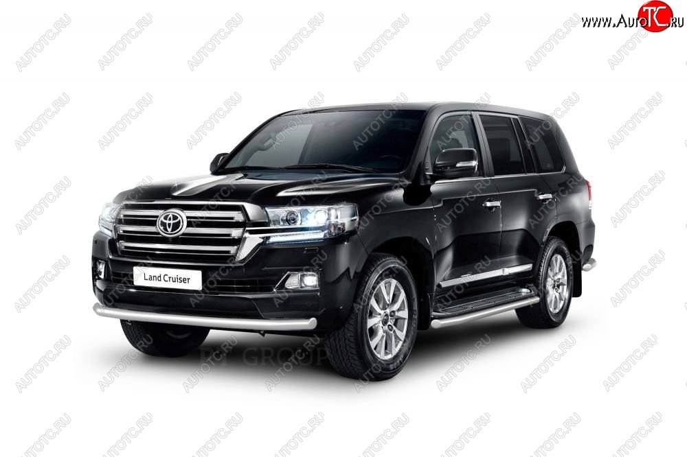 21 589 р. Защита переднего бампера одинарная из трубы d63 мм Petroil Tuning  Toyota Land Cruiser  200 (2015-2021) 2-ой рестайлинг (Нержавеющая полированная сталь)  с доставкой в г. Керчь
