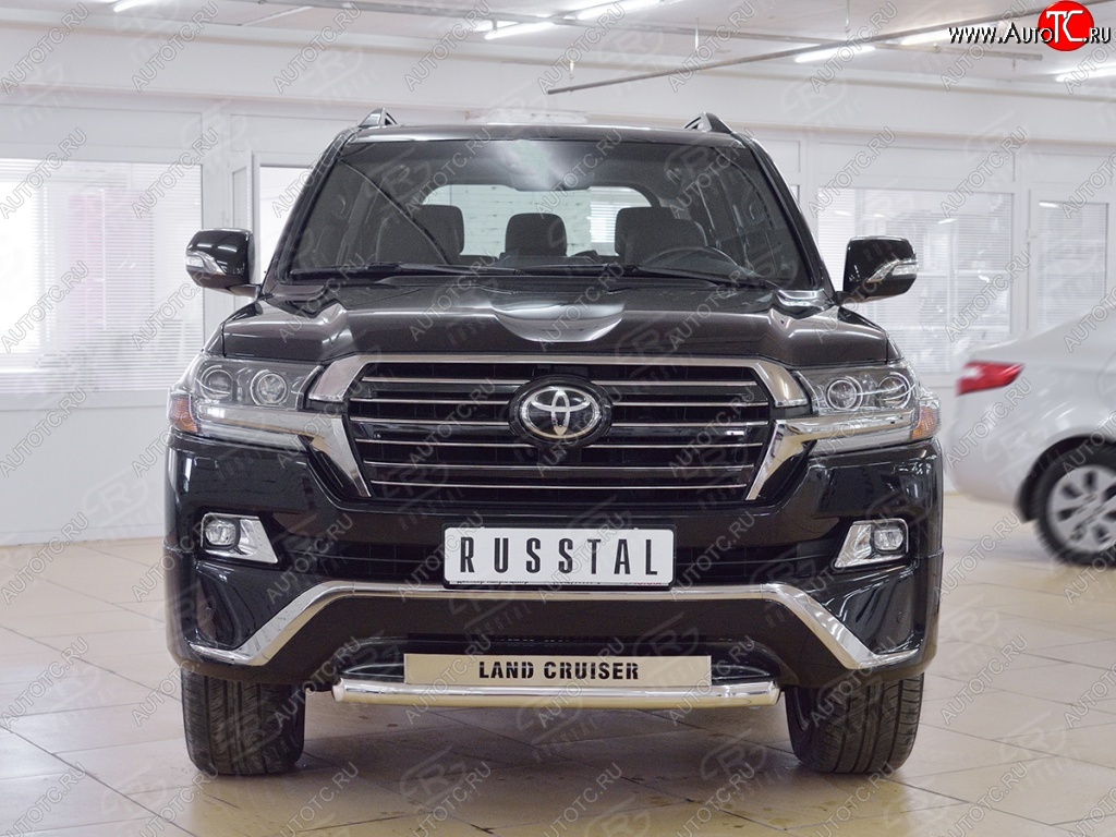 23 899 р. Защита переднего бампера (Ø63 мм с надписью, нержавейка) SLITKOFF  Toyota Land Cruiser  200 (2015-2021) 2-ой рестайлинг  с доставкой в г. Керчь