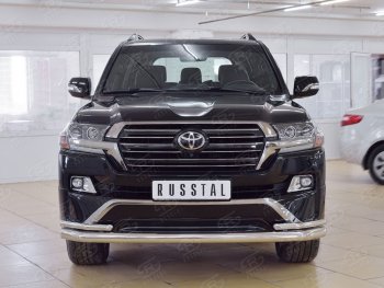Защита переднего бампера (2 трубыØ76 и 42 мм, нержавейка) SLITKOFF Toyota Land Cruiser  200 (2015-2021) 2-ой рестайлинг