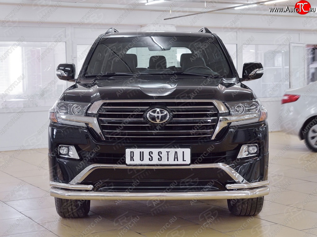 22 999 р. Защита переднего бампера (2 трубыØ76 и 42 мм, нержавейка) SLITKOFF  Toyota Land Cruiser  200 (2015-2021) 2-ой рестайлинг  с доставкой в г. Керчь