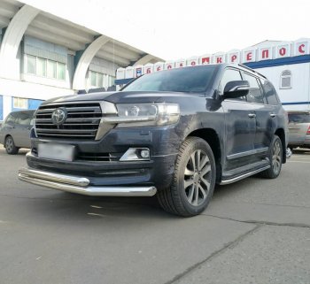 23 499 р. Защита переднего бампера (2 трубыØ76 и 63 мм, нержавейка) SLITKOFF  Toyota Land Cruiser  200 (2015-2021) 2-ой рестайлинг  с доставкой в г. Керчь. Увеличить фотографию 2