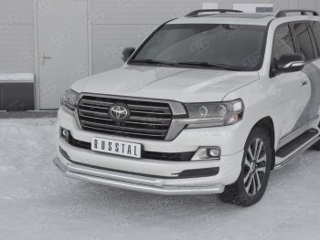 Защита переднего бампера (2 трубыØ76 и 63 мм, нержавейка) SLITKOFF Toyota Land Cruiser  200 (2015-2021) 2-ой рестайлинг