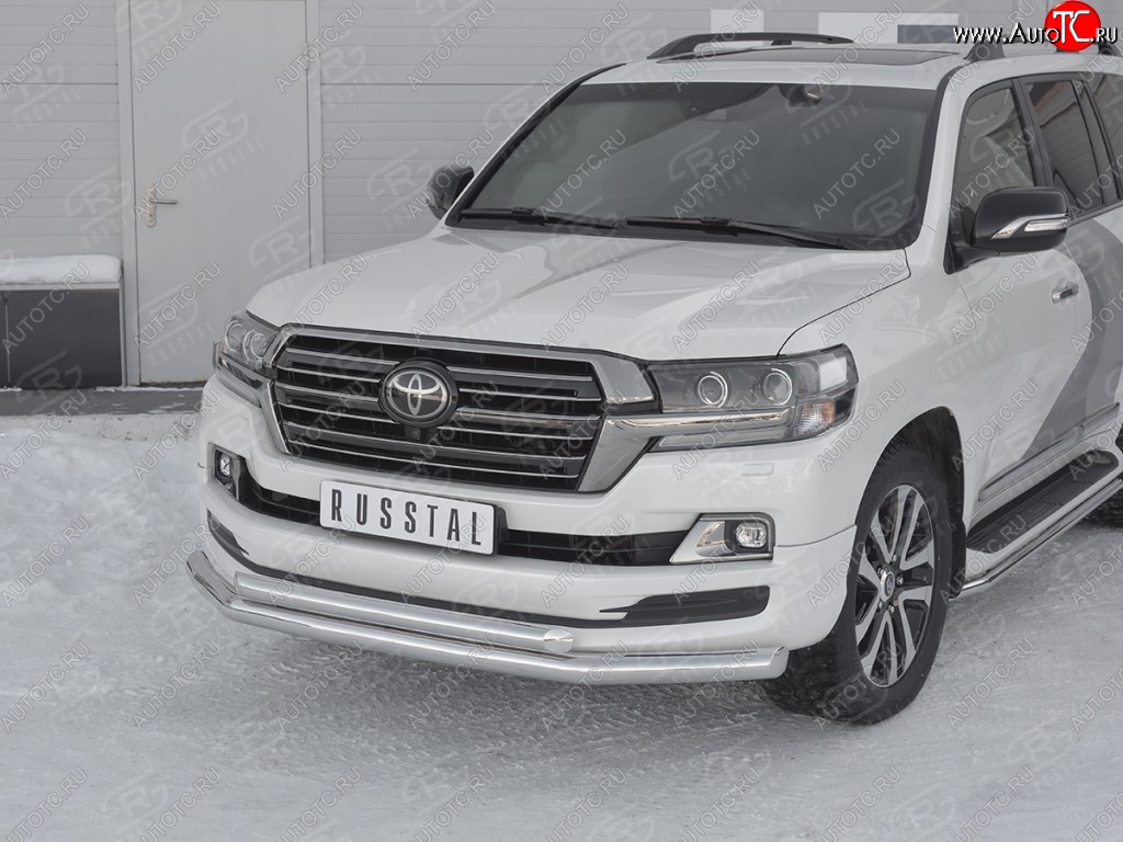 23 499 р. Защита переднего бампера (2 трубыØ76 и 63 мм, нержавейка) SLITKOFF  Toyota Land Cruiser  200 (2015-2021) 2-ой рестайлинг  с доставкой в г. Керчь
