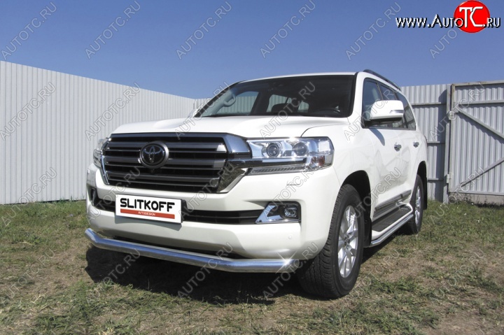 14 099 р. Одинарная защита переднего бампера диаметром 57 мм Slitkoff  Toyota Land Cruiser  200 (2015-2021) 2-ой рестайлинг (Цвет: нержавеющая полированная сталь)  с доставкой в г. Керчь